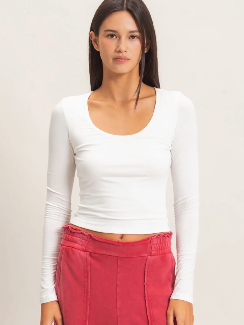 NEW 🤍 Double Zero Off White Scoop Neck Long Sleeve Top – Medium - Picture 7 of 7